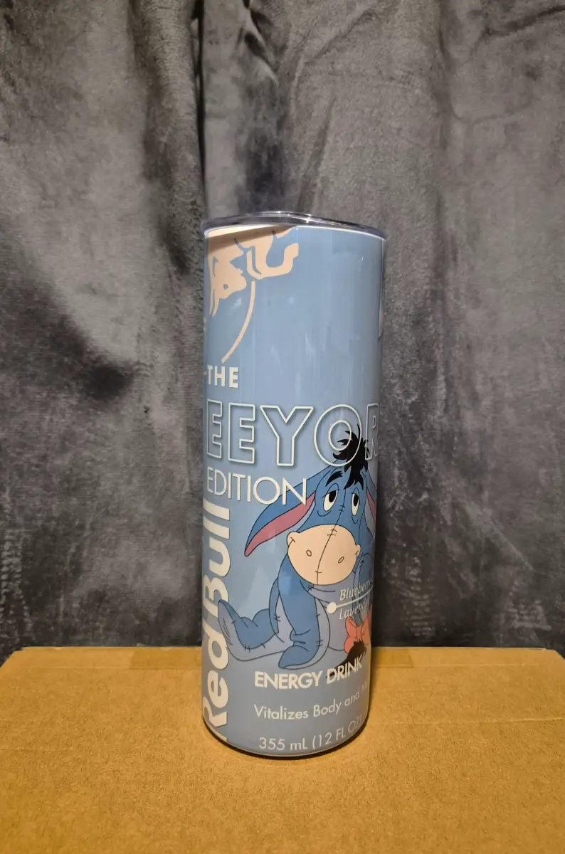 Eeyore RedBull themed 20oz stainless steel tumbler