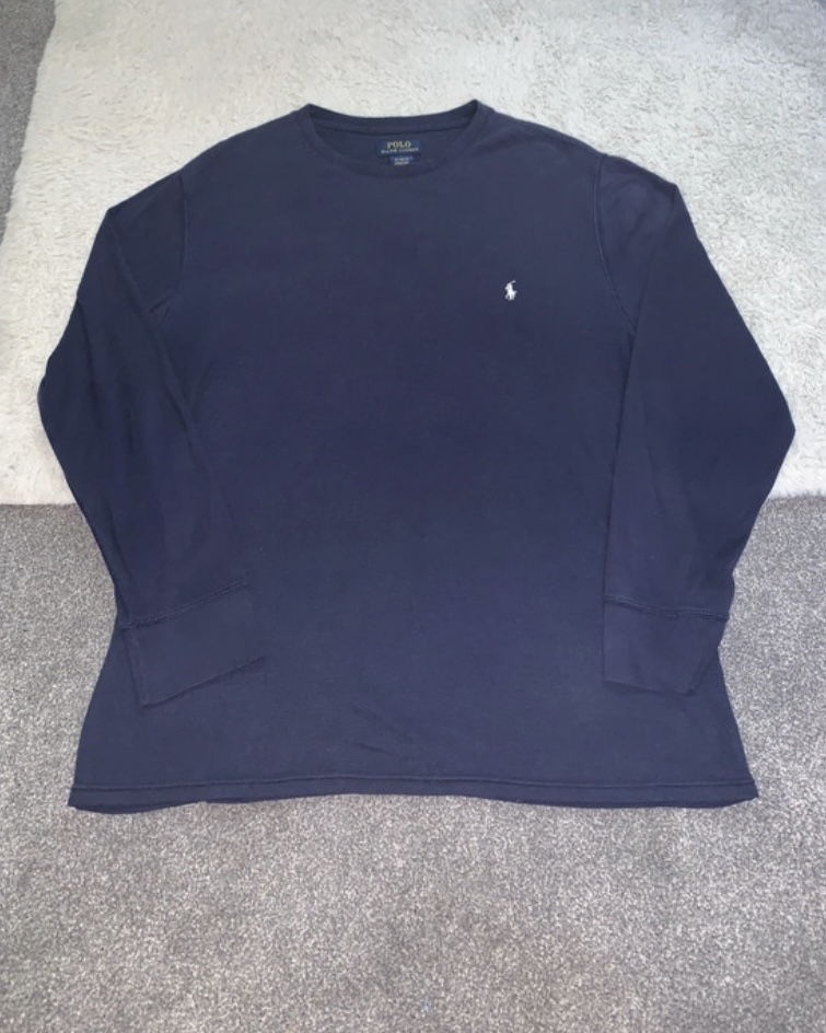 Polo Ralph Lauren Navy Waffle-Knit Long Sleeve Thermal Crewneck - Size XL
