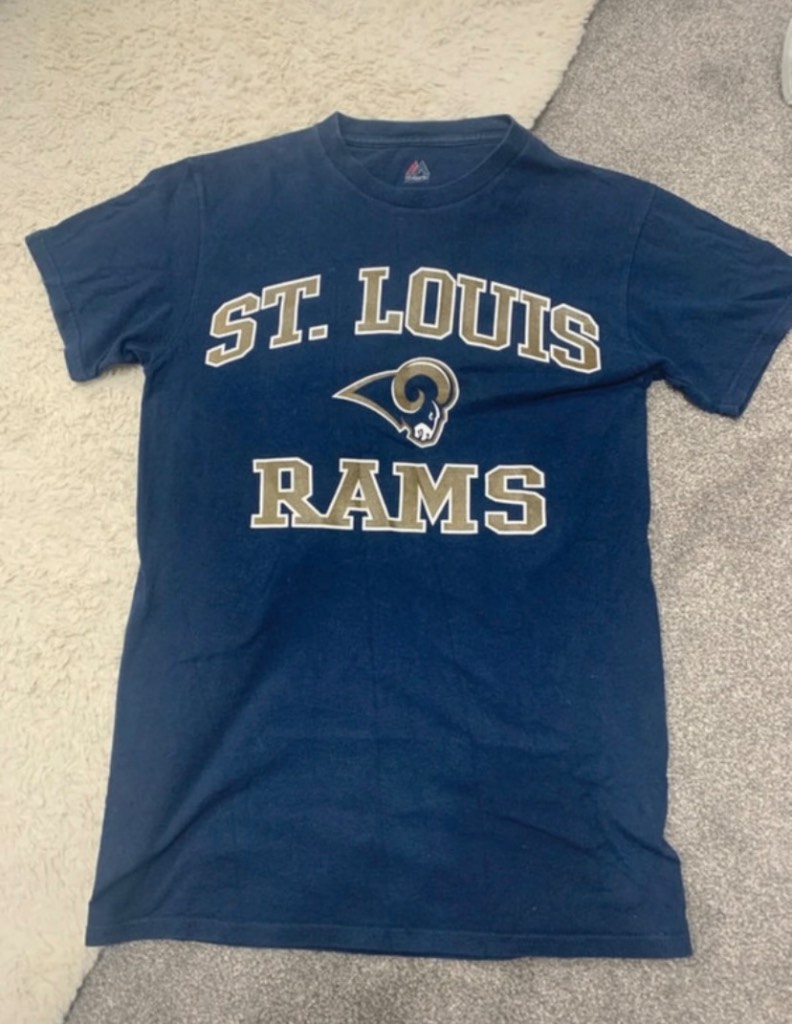Vintage St. Louis Rams NFL Graphic T-Shirt - Navy Blue Small Man / Medium Women