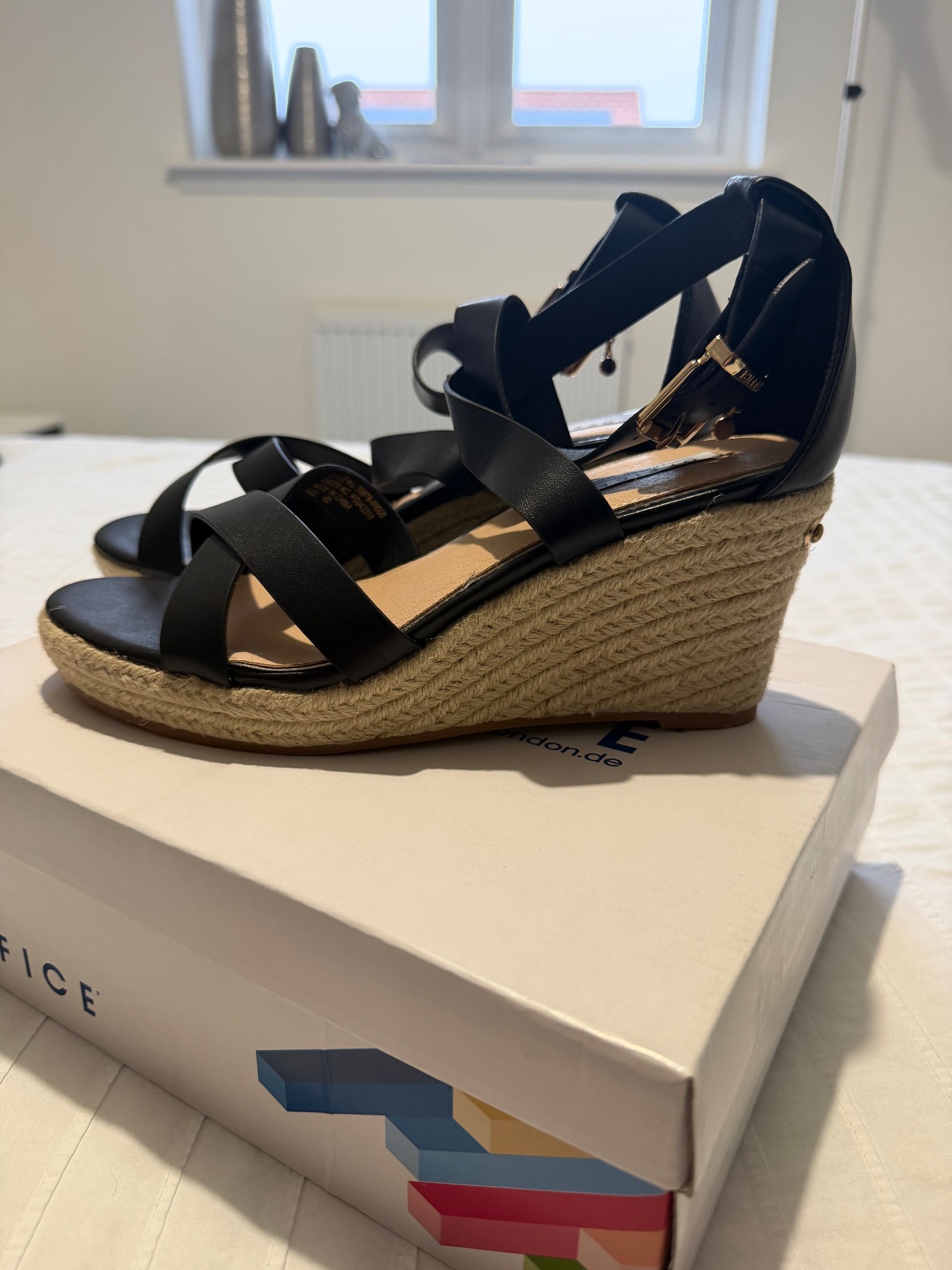 Office London Mythos Black Espadrille Wedge Sandals UK 7 EU 40