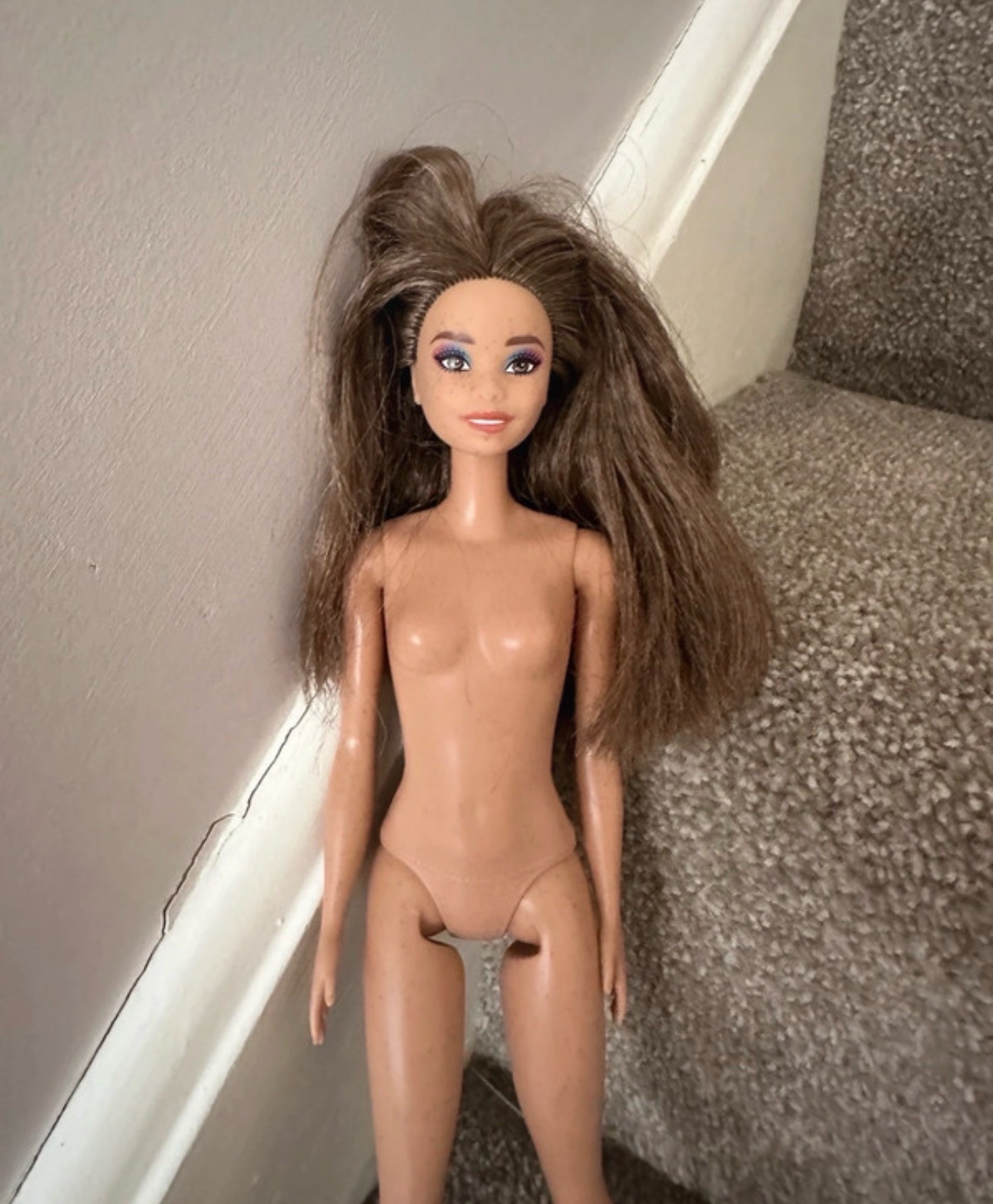 Barbie doll freckles unique crimped hair
