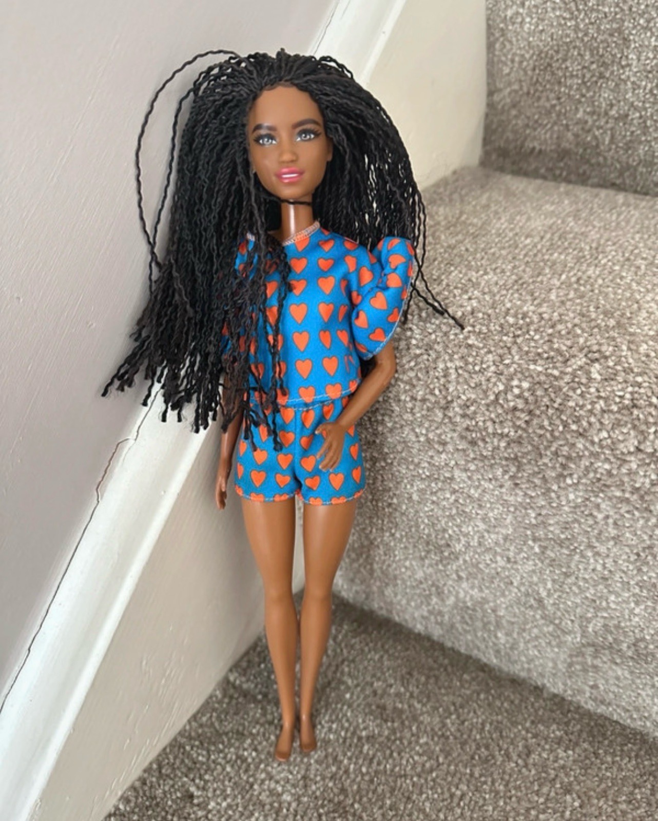 Barbie doll fashionista braided hair and original clothes polka dot