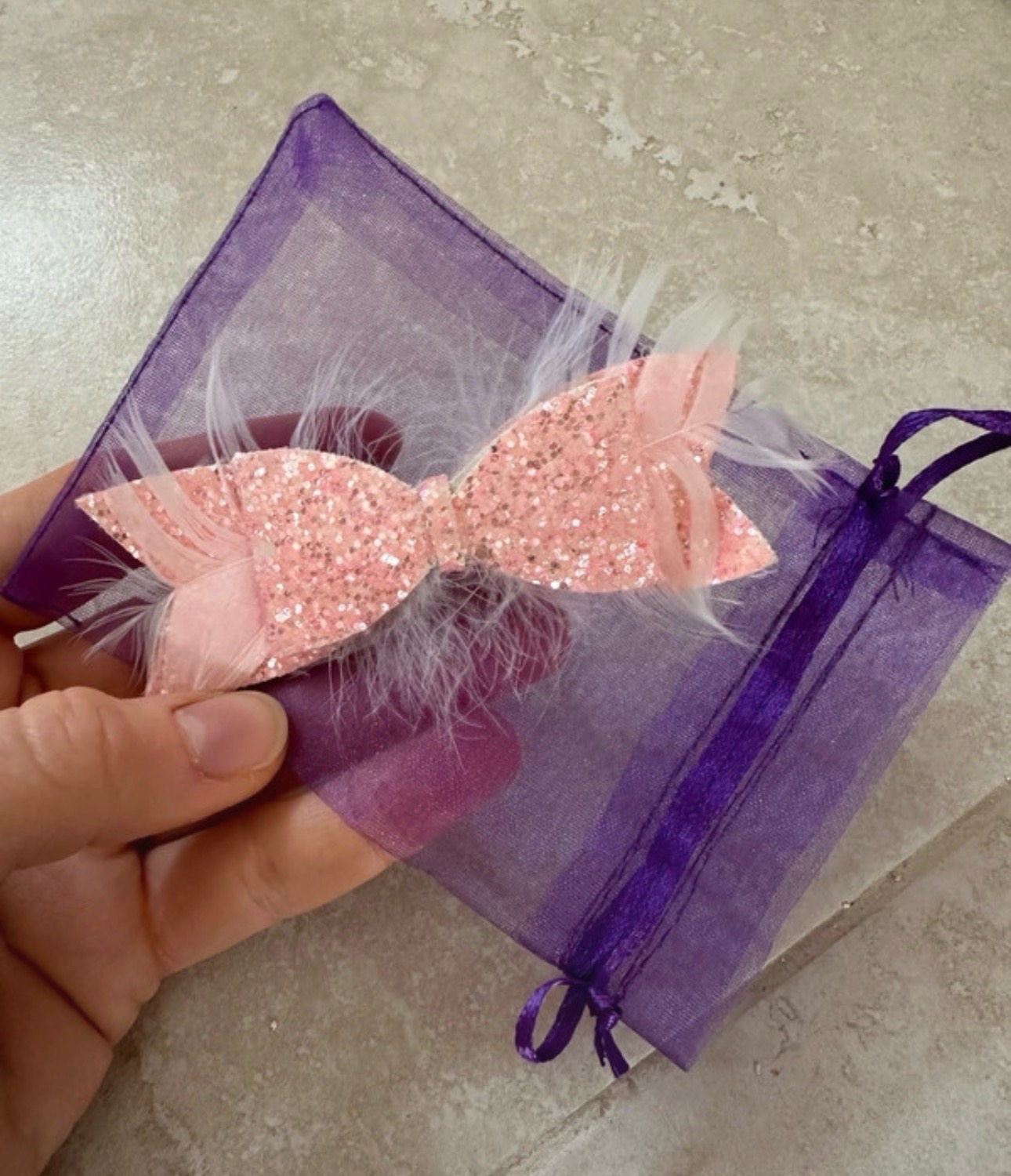 Sparkly feathers hair bow new feathers peace protection