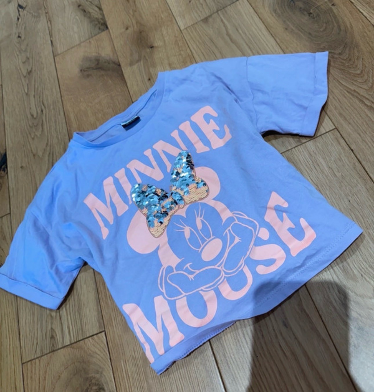 Age 9-10 Minnie Mouse Tshirt crop top sequins pink funky