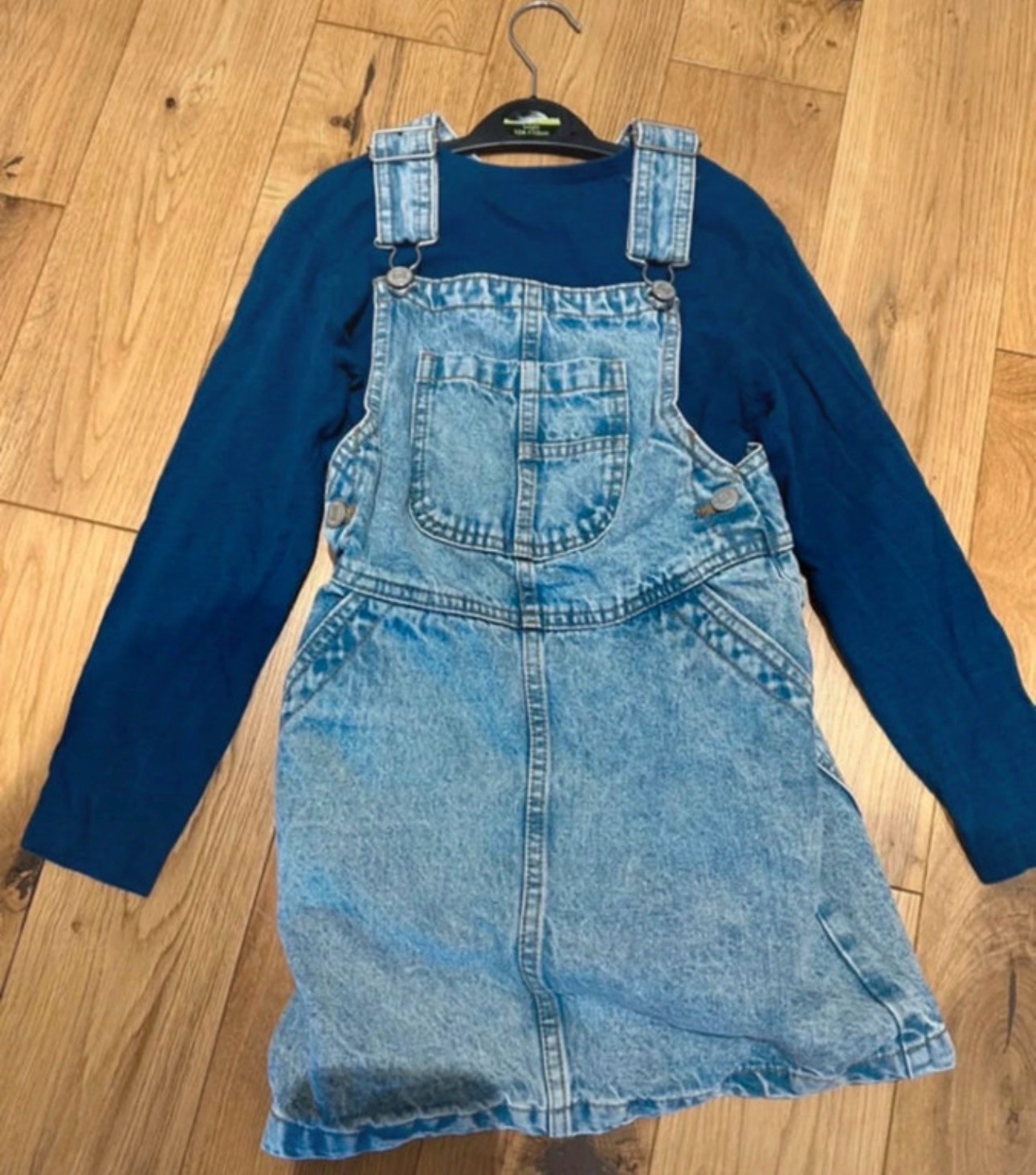 Age 6-7 dungarees stone denim washed dress funky and long sleeved top