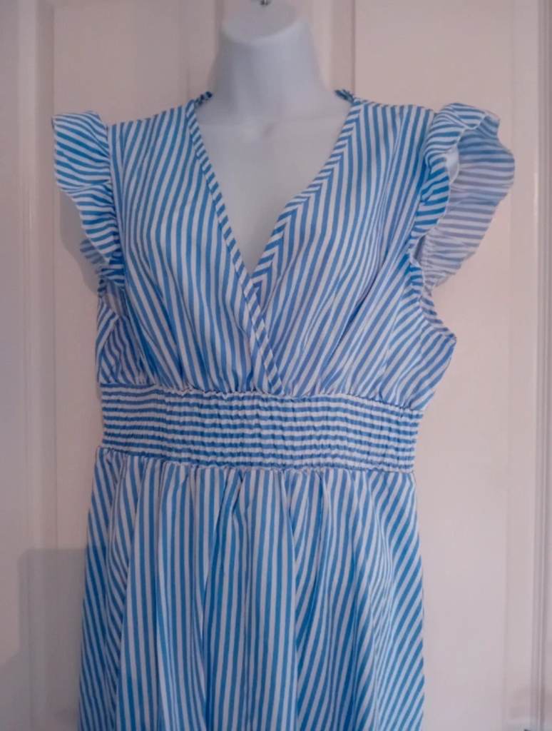 Ladies blue/white stripe knee length sundress