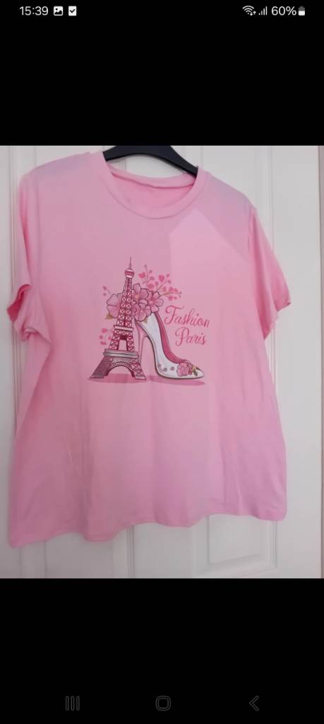 Ladies pink motiff t-shirt size L