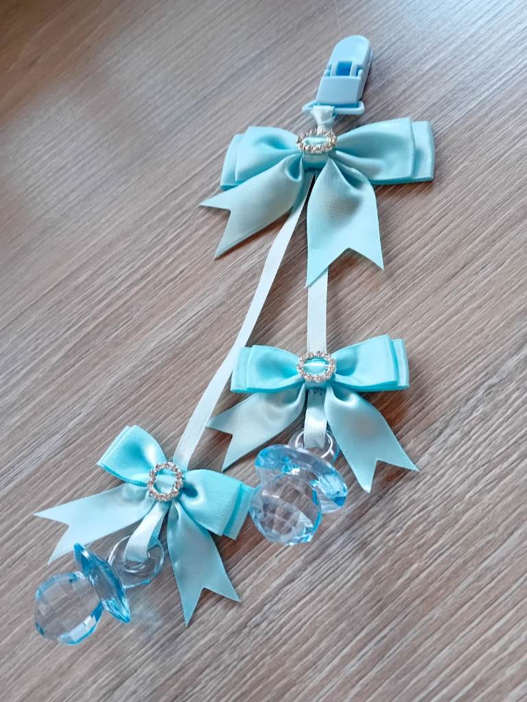 Blue triple diamonte buckle bow pram charm