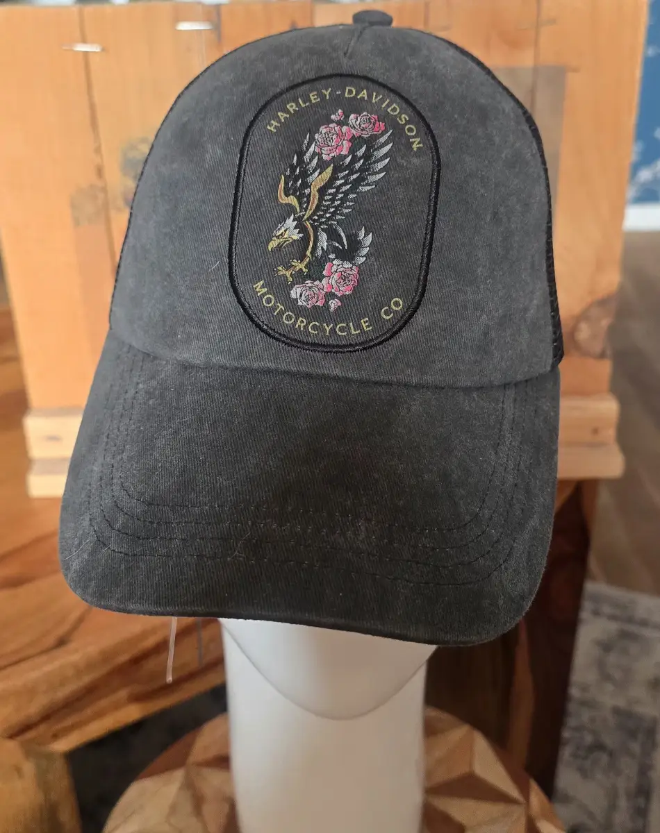 BNWT Harley-Davidson Eagle & Roses Mesh Trucker Cap Snapback Black Genuine