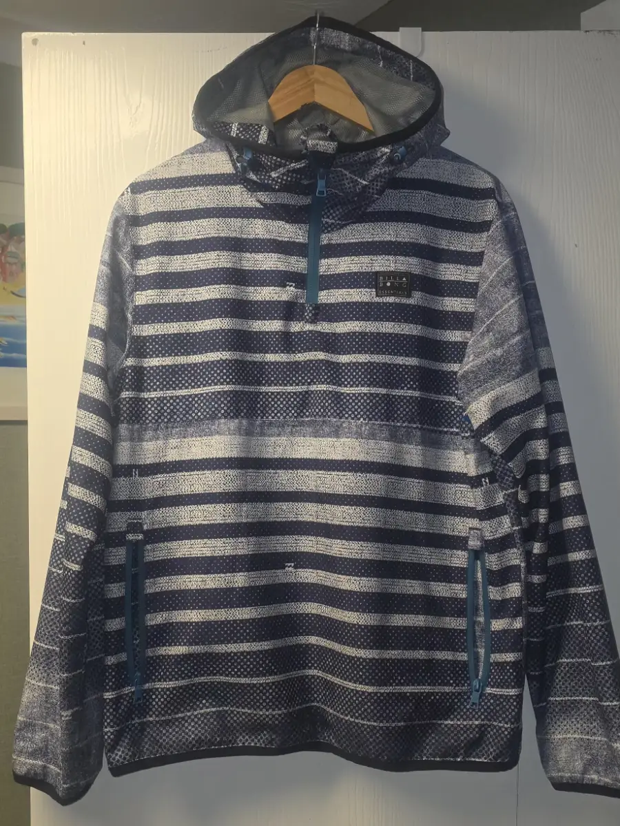 Billabong Essentials Hooded Half Zip Windbreaker Jacket Blue Stripe Size S