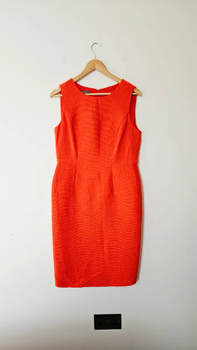 Laura Ashley Bright Summer Orange Textured Sleeveless Midi Dress Size 12 Wedding