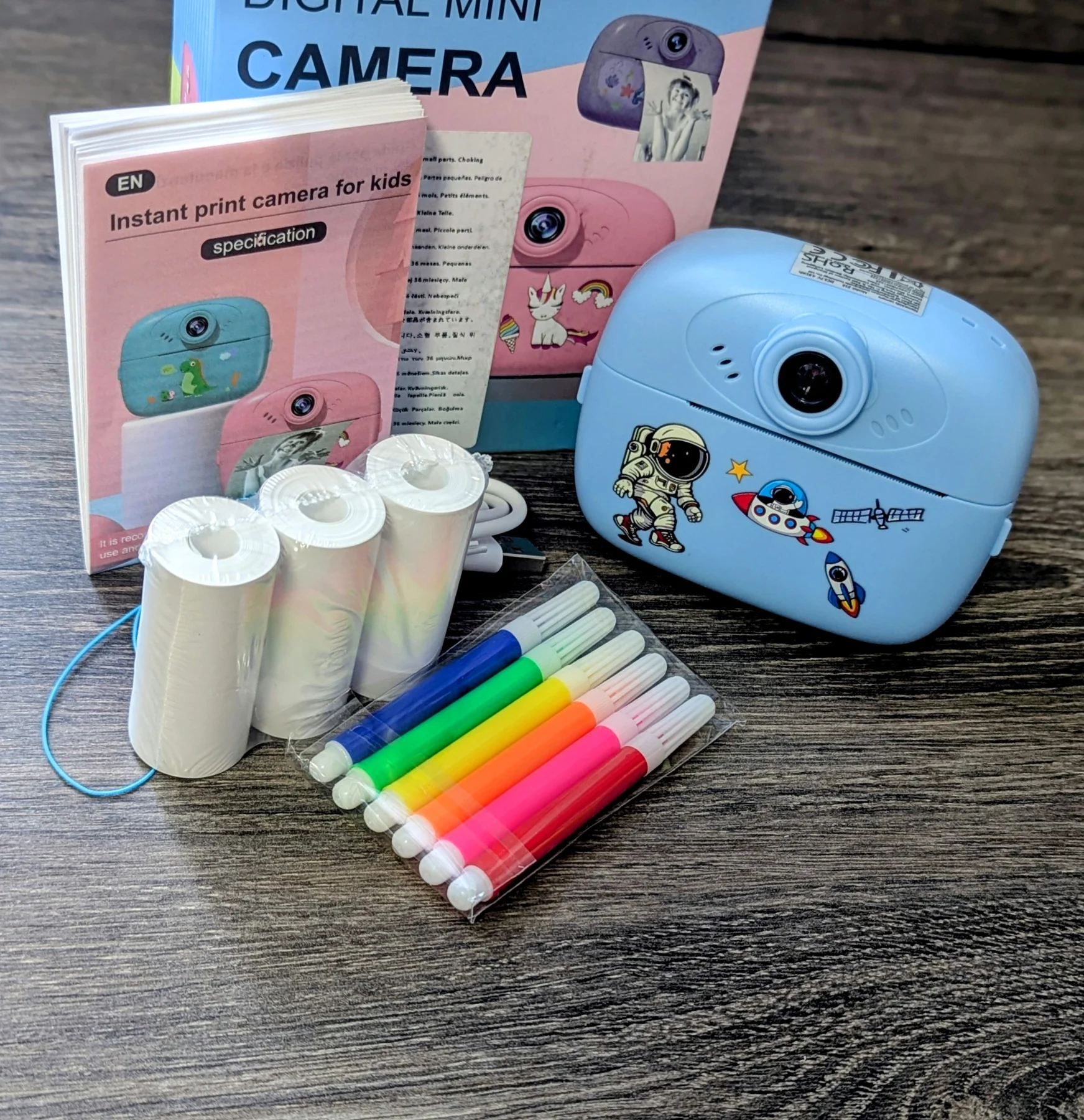 Instant Print Digital Camera for Kids. Memories your Adventures. Blue Spaceman