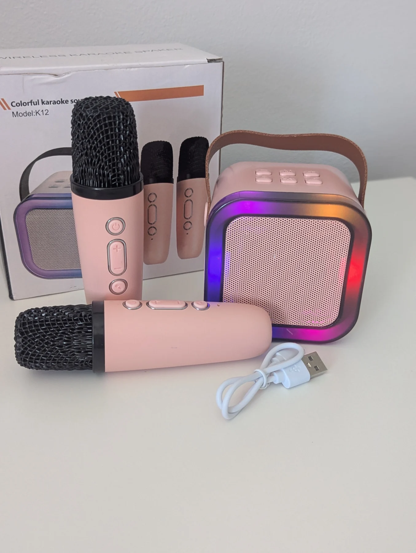 Karaoke Machine for Kids with 2 Microphones. Pink