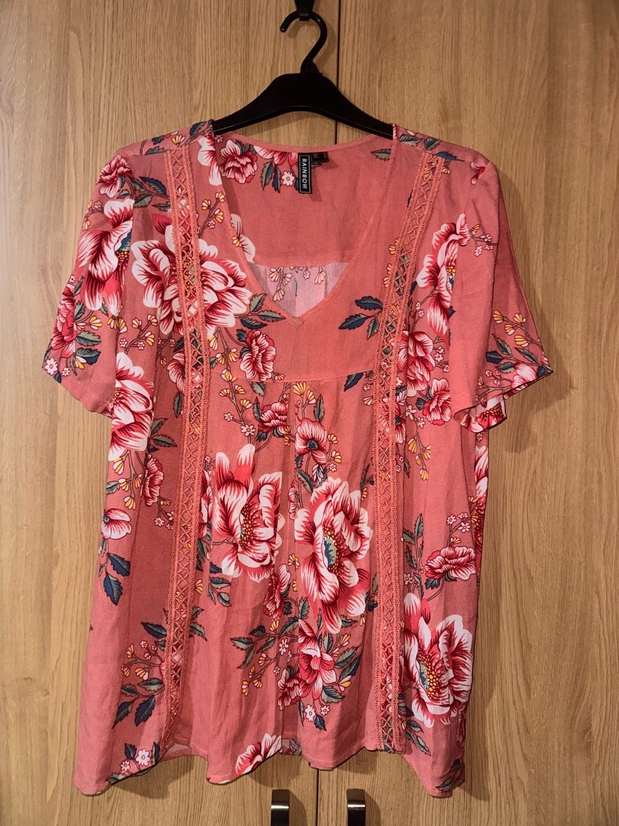 Rainbow Floral Boho Blouse | UK 18 | 100% Viscose