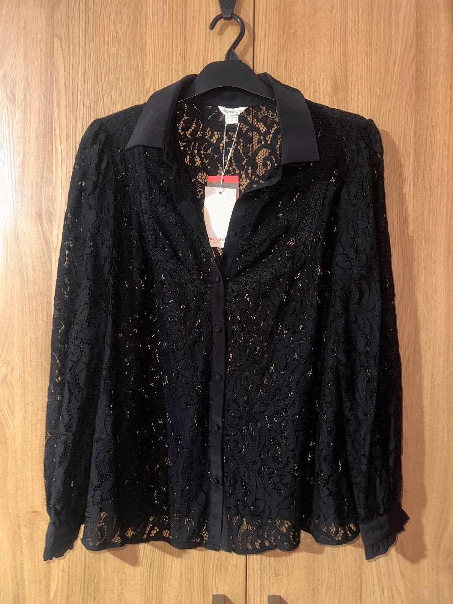 Monsoon Black Lace Button Front Blouse Shirt BNWT Size UK 18