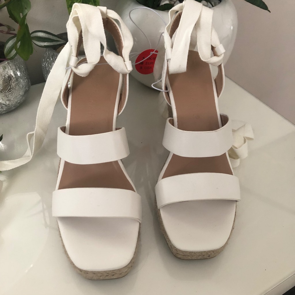Ladies White Wedges Size 3 Espadrille Tie Up Strappy Womens Heels Platforms