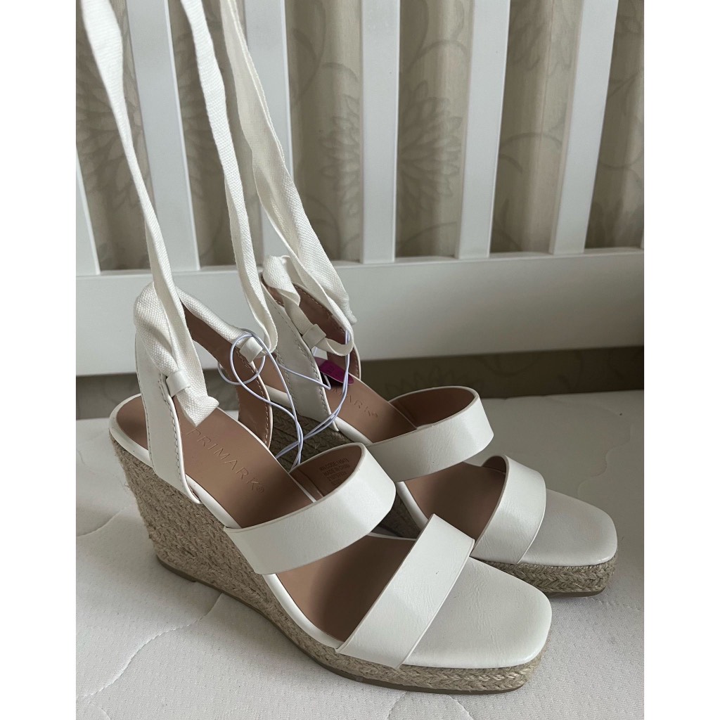 Ladies White Wedges Size 5 Espadrille Tie Up Strappy Womens Heels Platforms