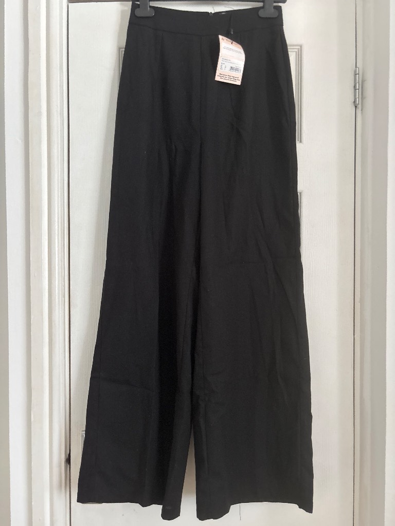Ladies black petite linen look wide leg trousers size 4
