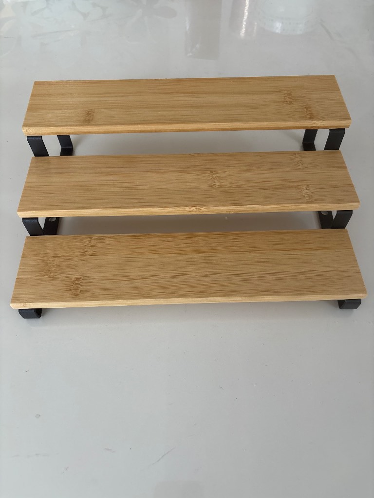 Black and wood 3-tier spice rack shelf