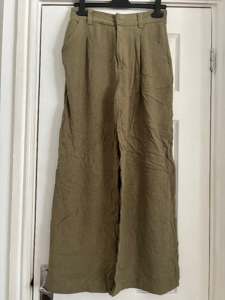 Ladies khaki olive wide leg dad trousers size 4 petite