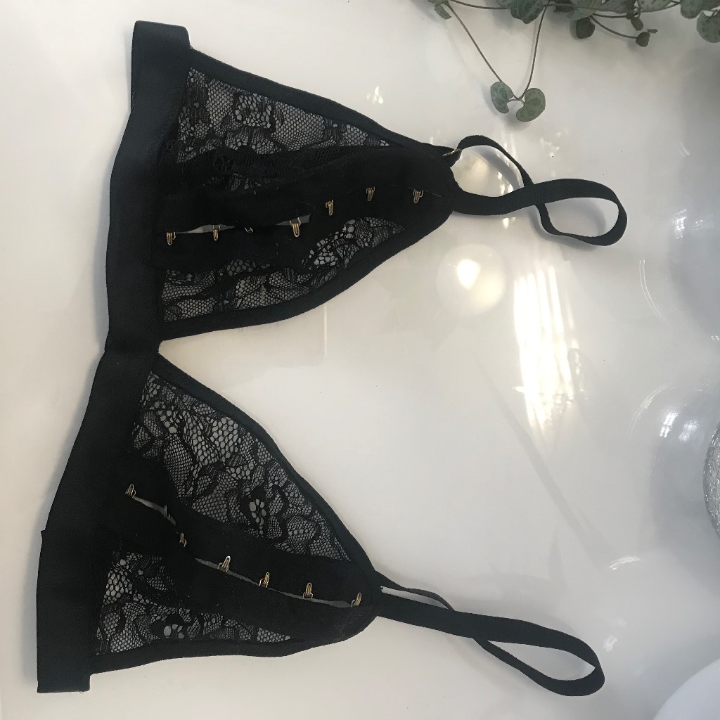 Ann summers Black Bralet lace mesh 8-10 Small Clasp Hook Sexy Bra Ladies Womens