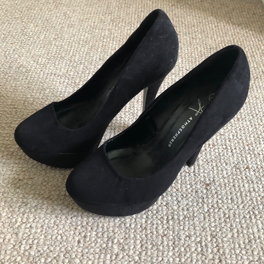 Ladies Black High Heels Court Shoes Size 4 Womens