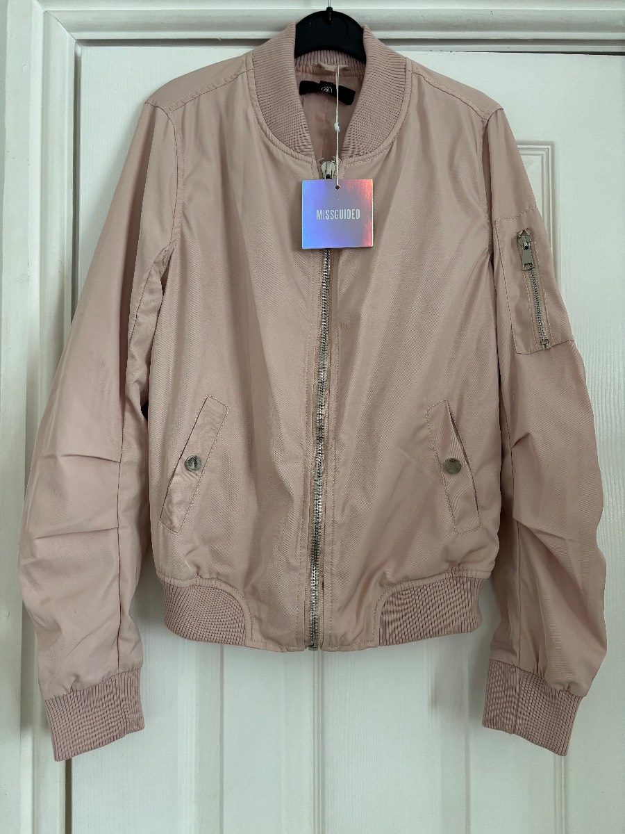 Womens pink bomber jacket Puffer Coat silver Pastel Rose Size 6 Ladies