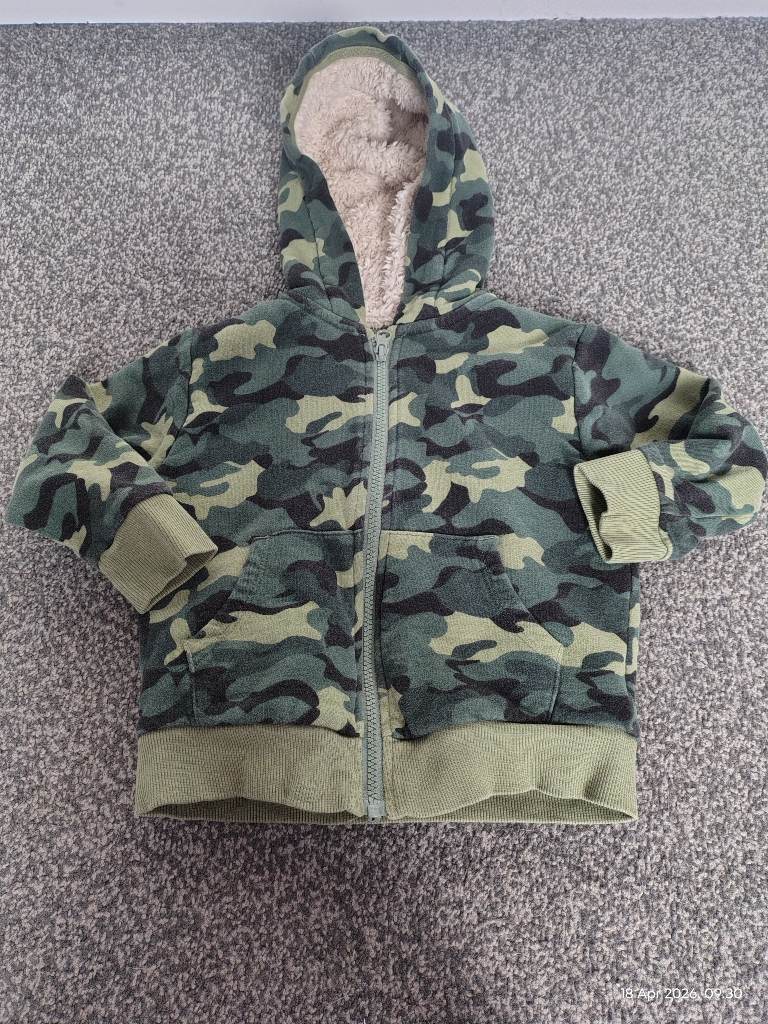 Next Boys camo print borg lined hoodie size 3-4 years