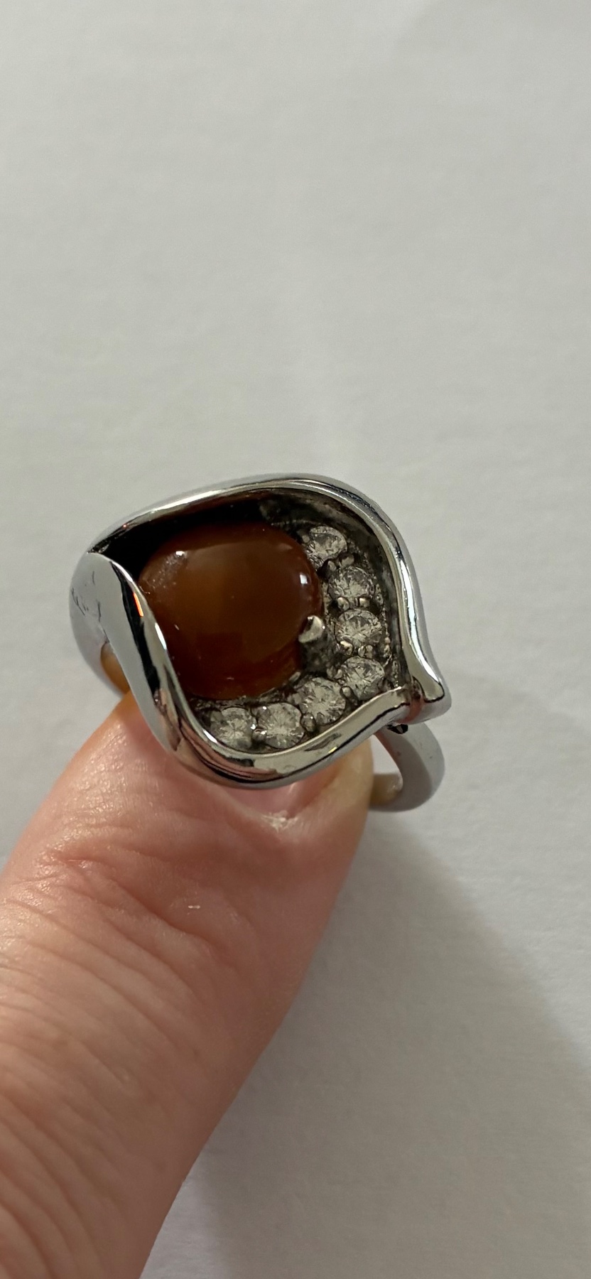 Oregon caramel opal , simulated diamond ring