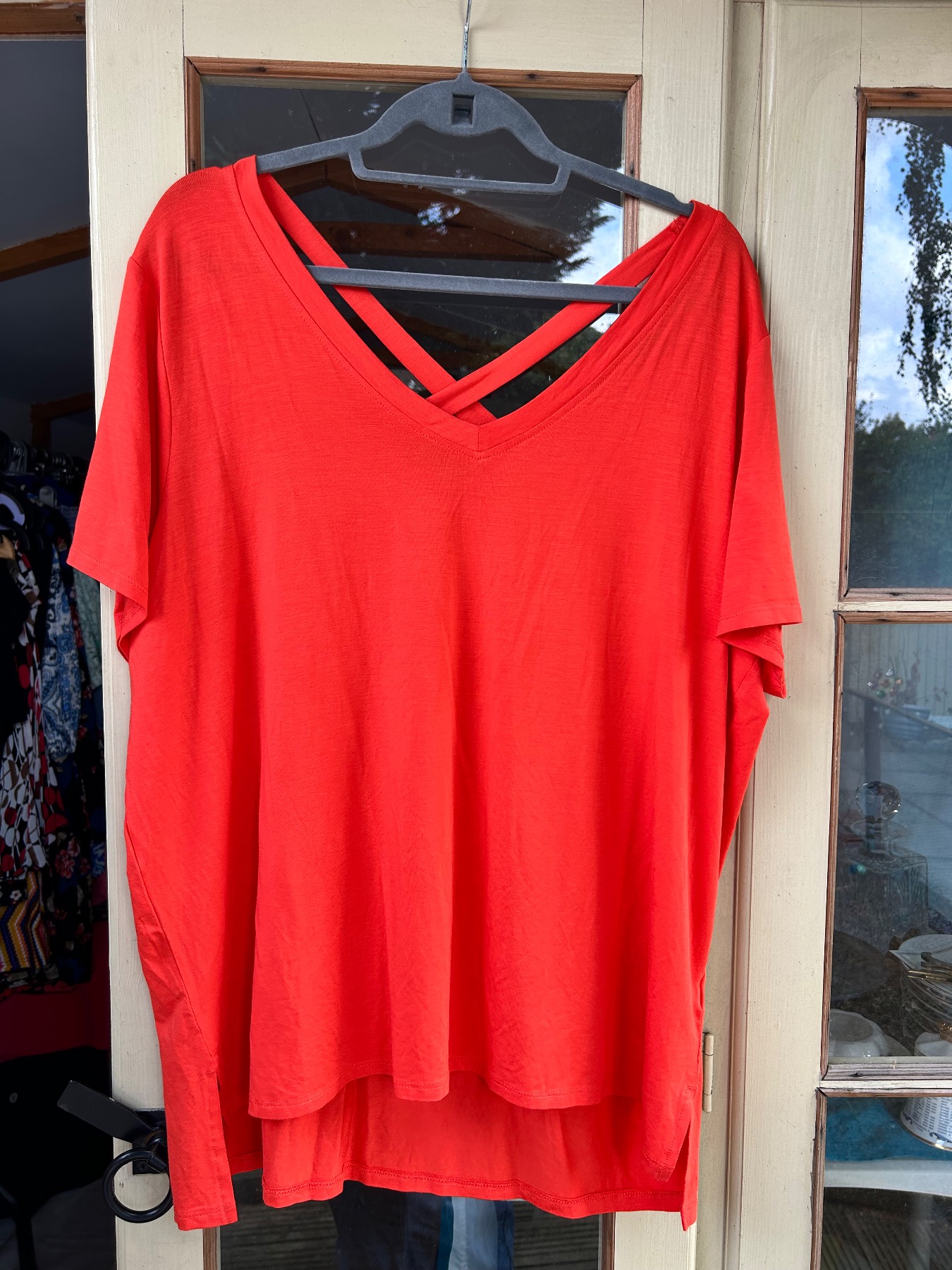 F&F Orange Solid V-Neck Strap Detail Jersey Short Sleeve T-Shirt Top Size 20