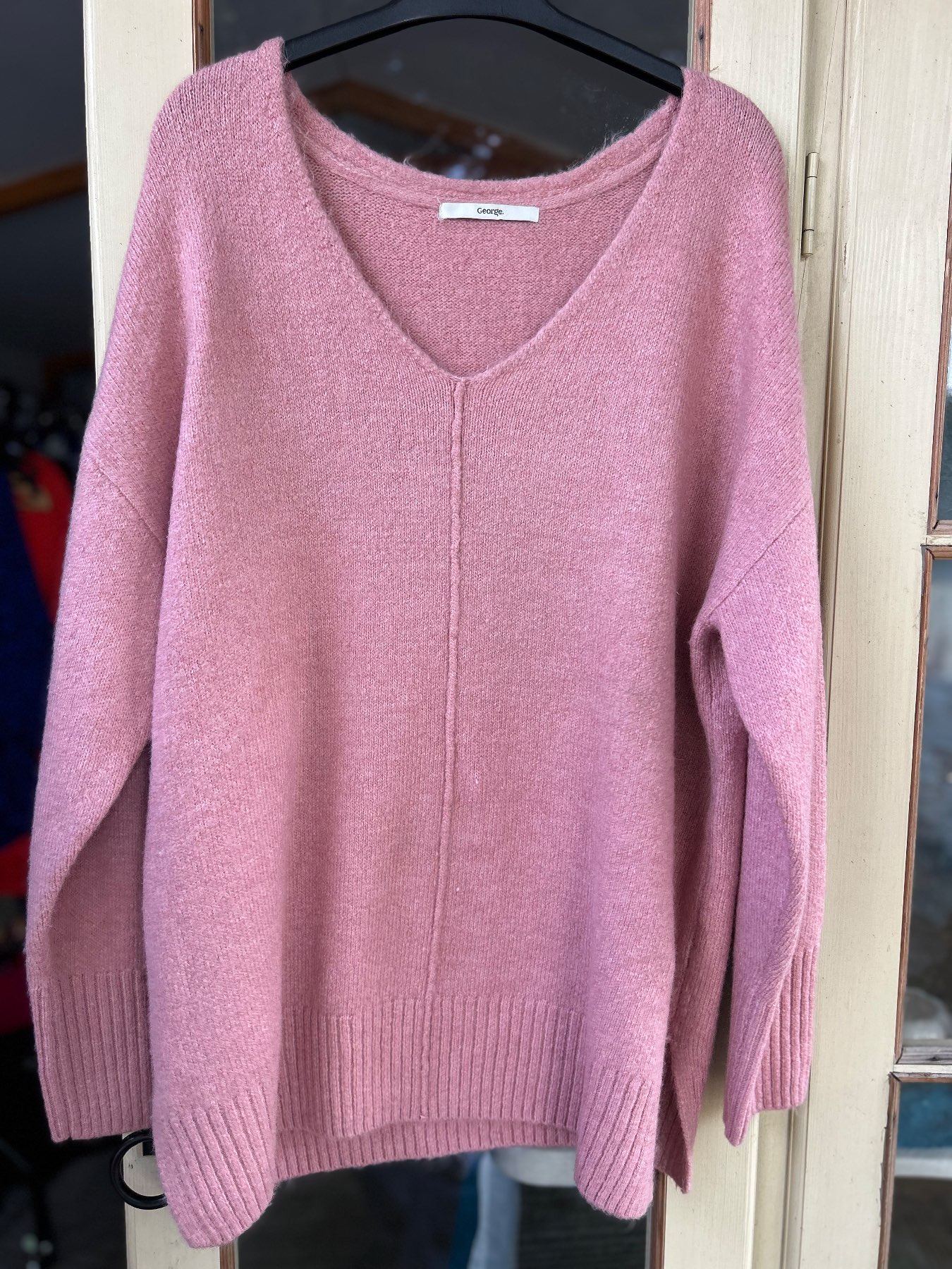 George Pink Knit V-Neck Pullover Jumper Long Sleeve Women’s Size M