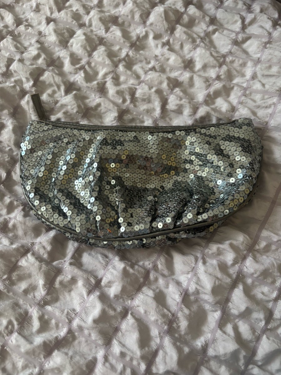 Silver sequin pencil case
