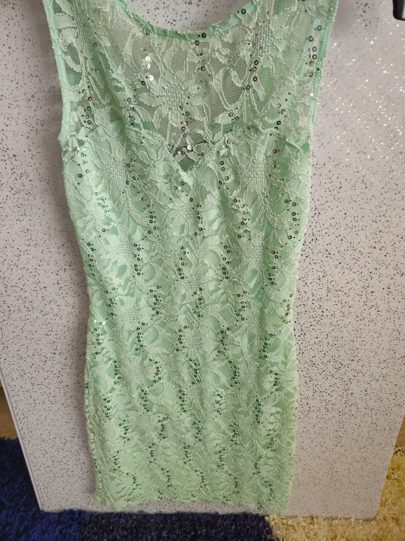 Quiz Mint Green Lace Sequin Bodycon Dress UK 10