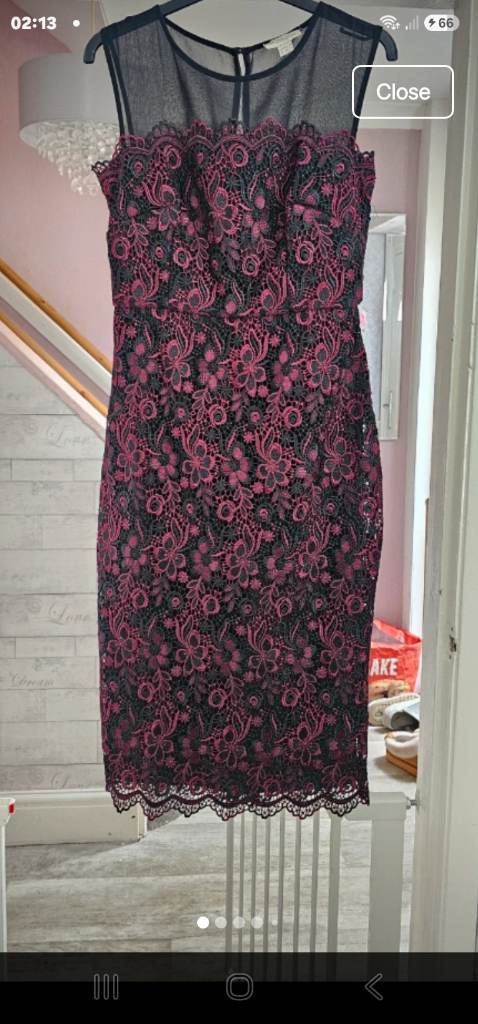 Monsoon lace midi dress berry/black size 10