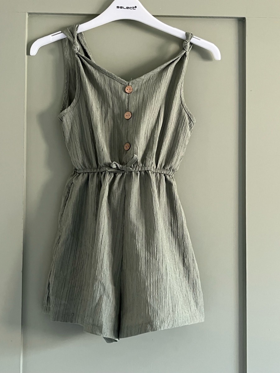 SHEIN Girls Sage Green Playsuit Size 9Y Age 9 Button Tie Summer Playsuit