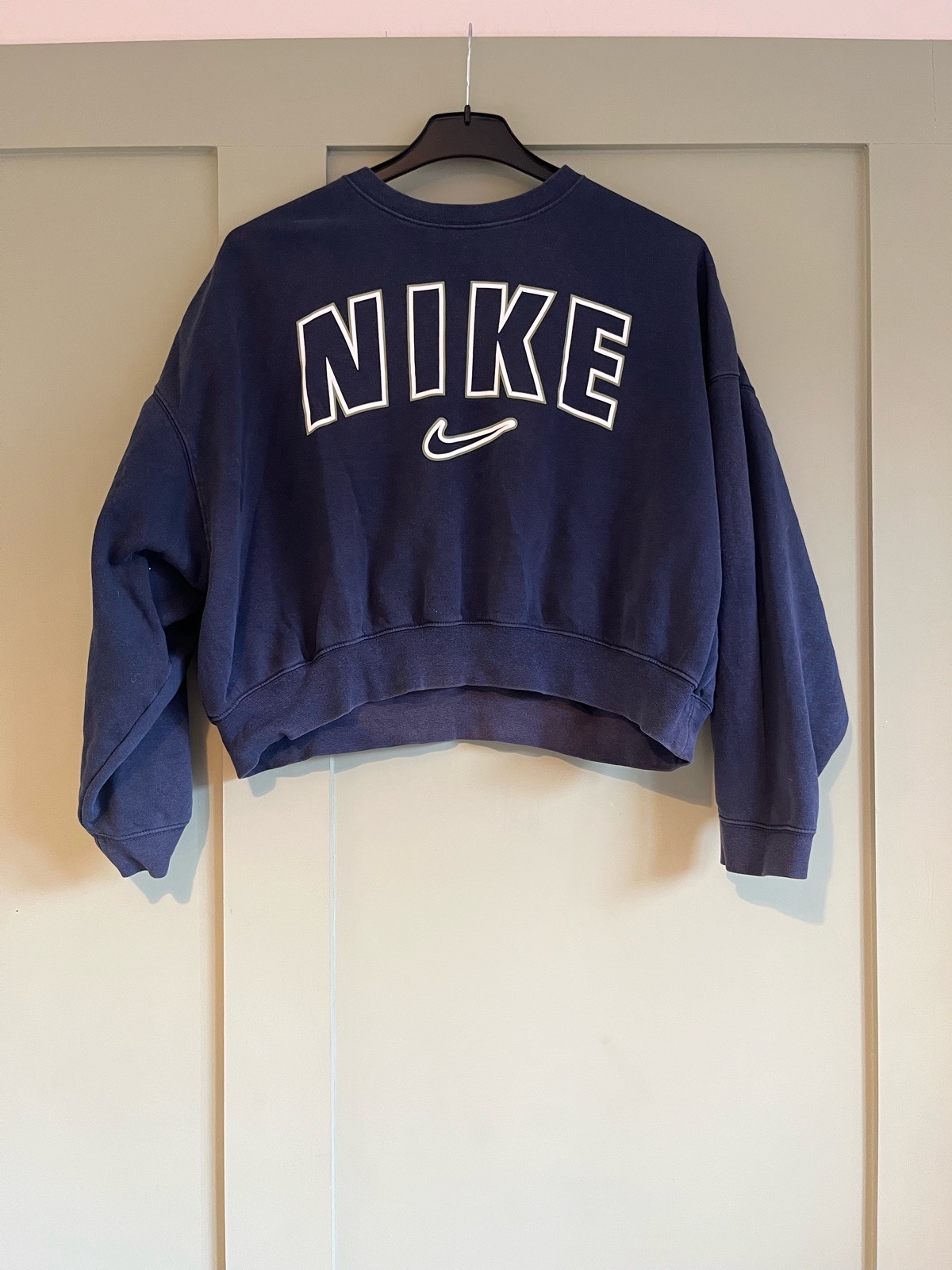 Kids Nike Navy Blue Cropped Sweatshirt Jumper XL 156–166cm Oversized Swoosh