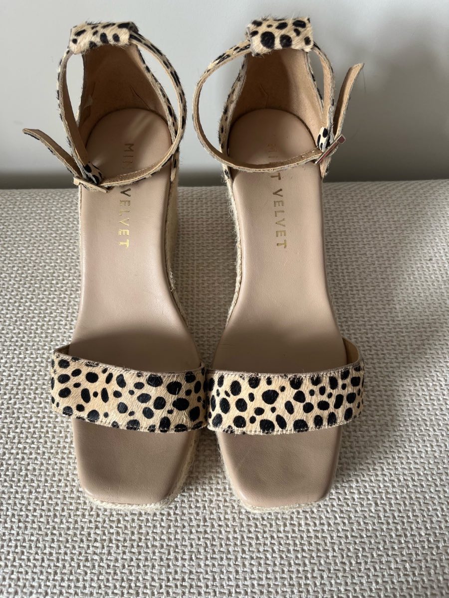 Mint Velvet Animal Print Pony Hair Espadrille Wedge Sandals Size 39 UK 6