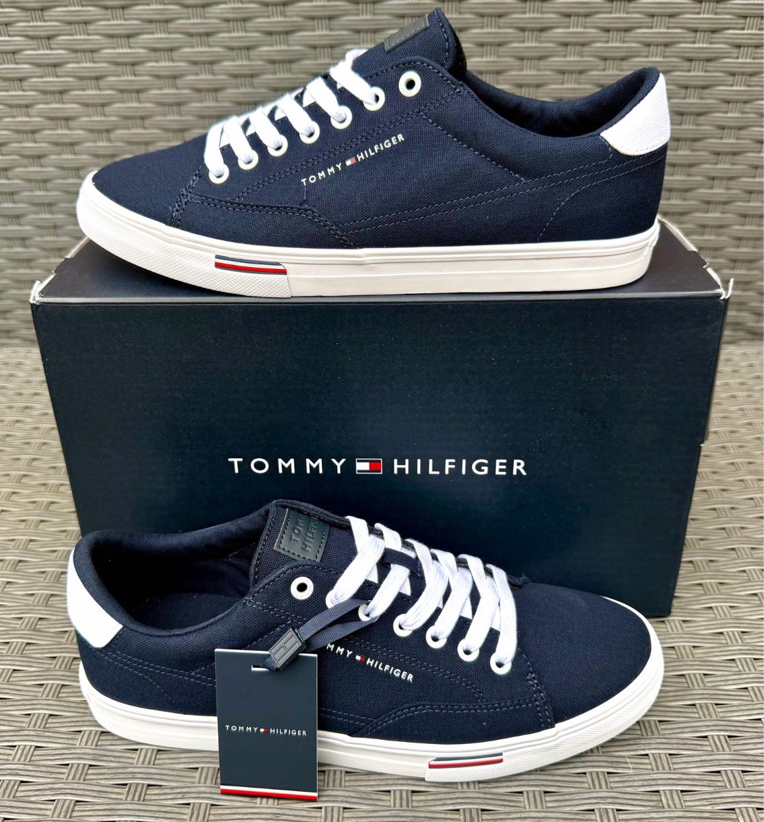Tommy Hilfiger Vulc Core RWB Long Lace Men’s Navy Blue Canvas Trainers Size 9 UK/EUR 43