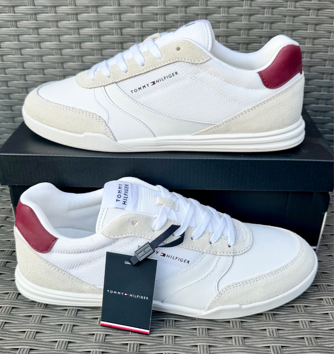 Tommy Hilfiger LoPro Cup Mix Men’s White/Beige/Burgundy Trainers UK 10.5 EUR 45