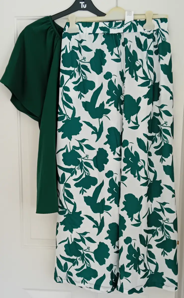 Ladies green and white top and trousers set