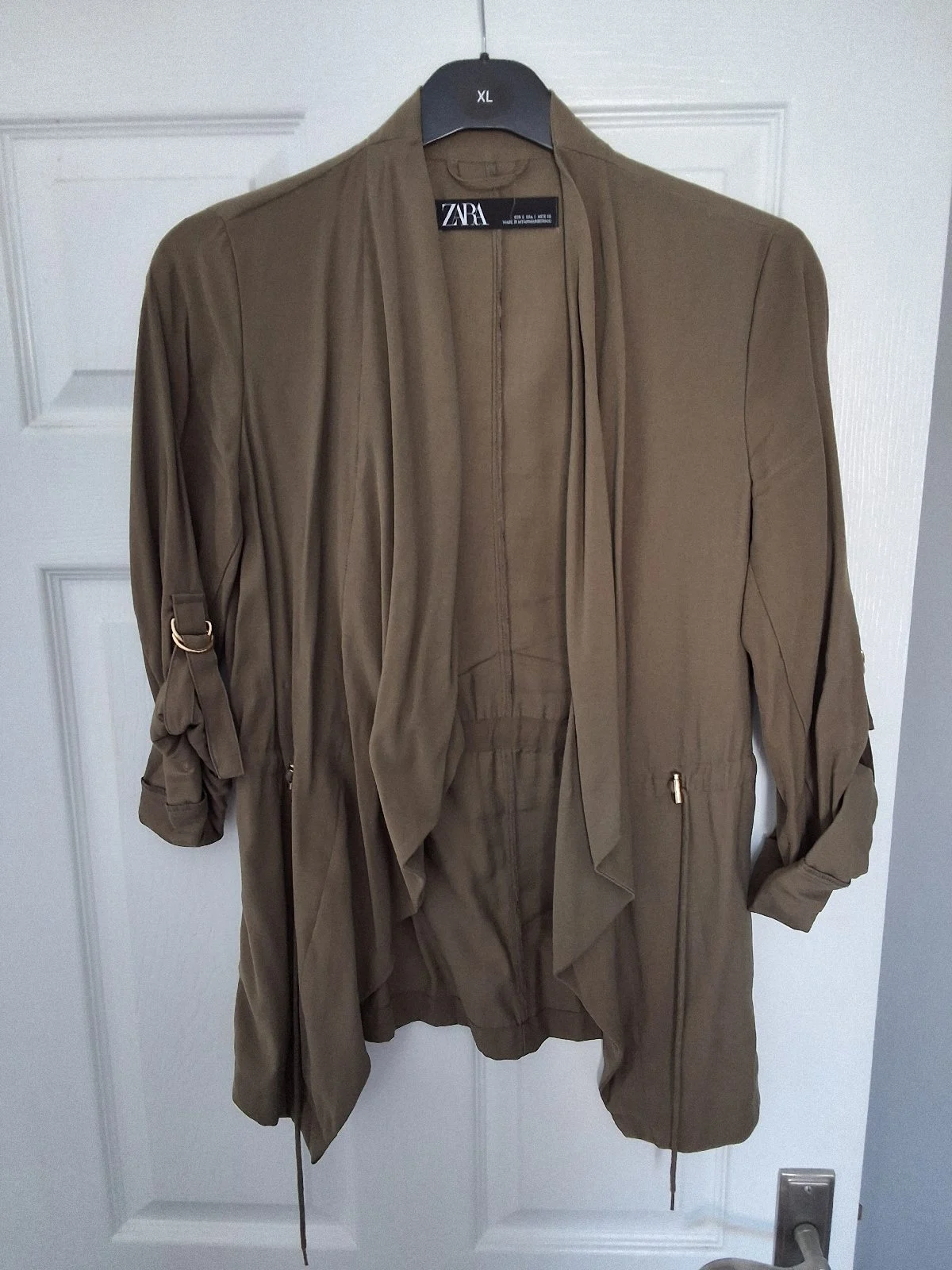 Zara Khaki Green Drape Front Waterfall Jacket