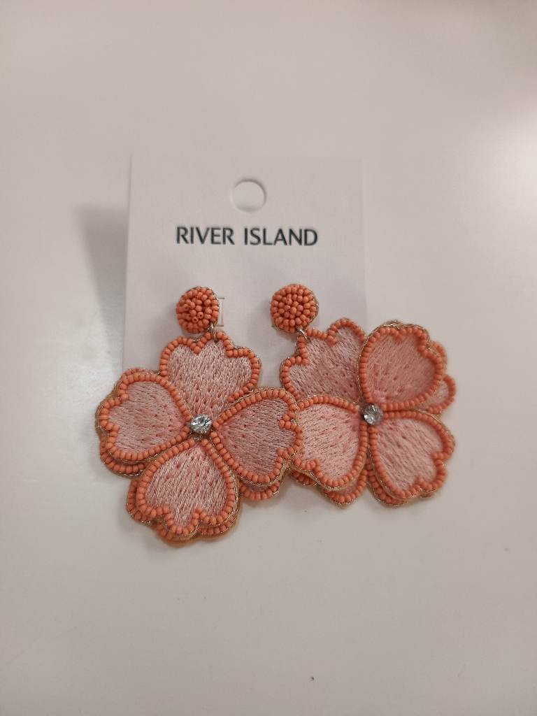 River Island pink beaded flower earrings