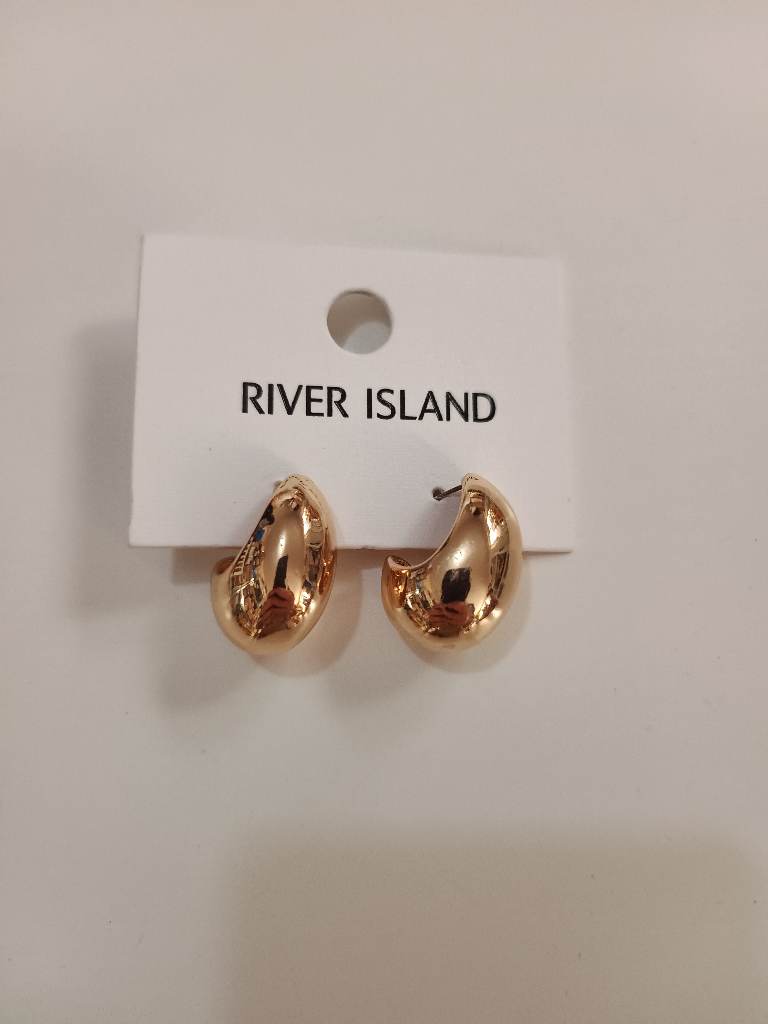 Riverisland gold tone domed hoop, teardrop stud earrings