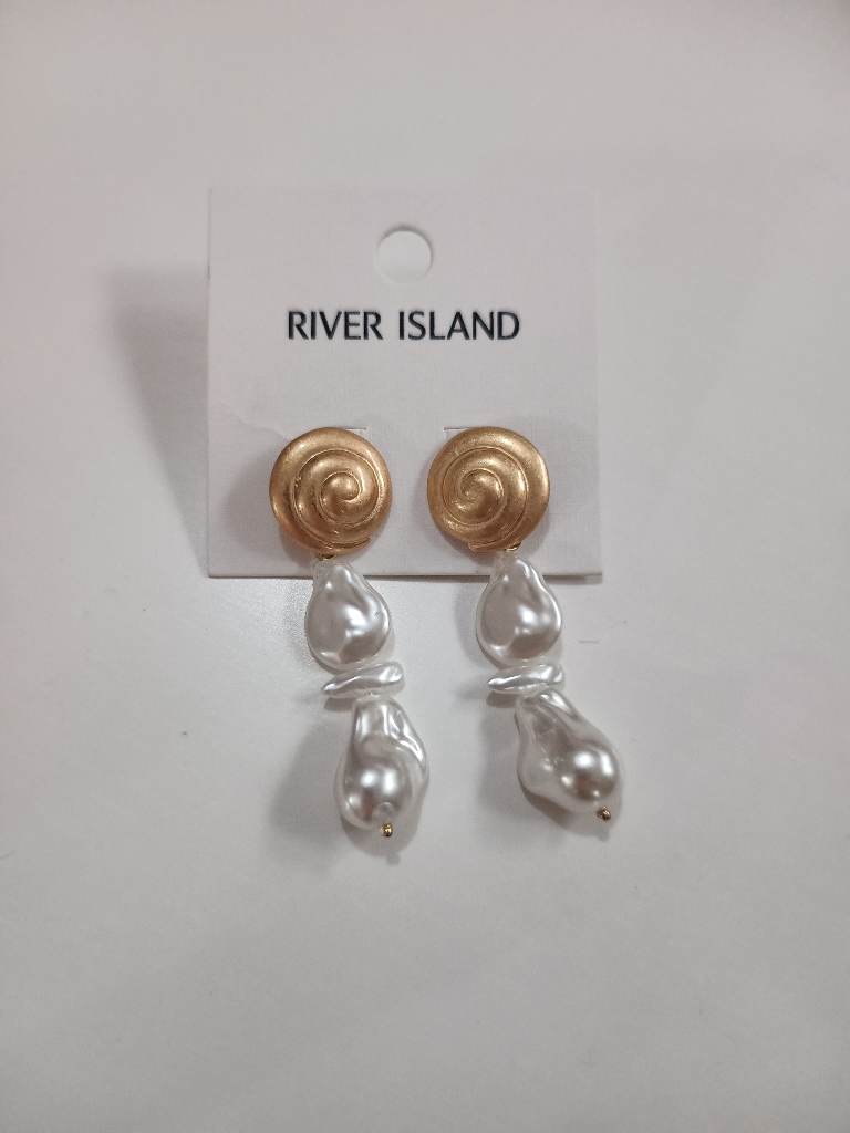 River Island pu pearl shell drop earrings