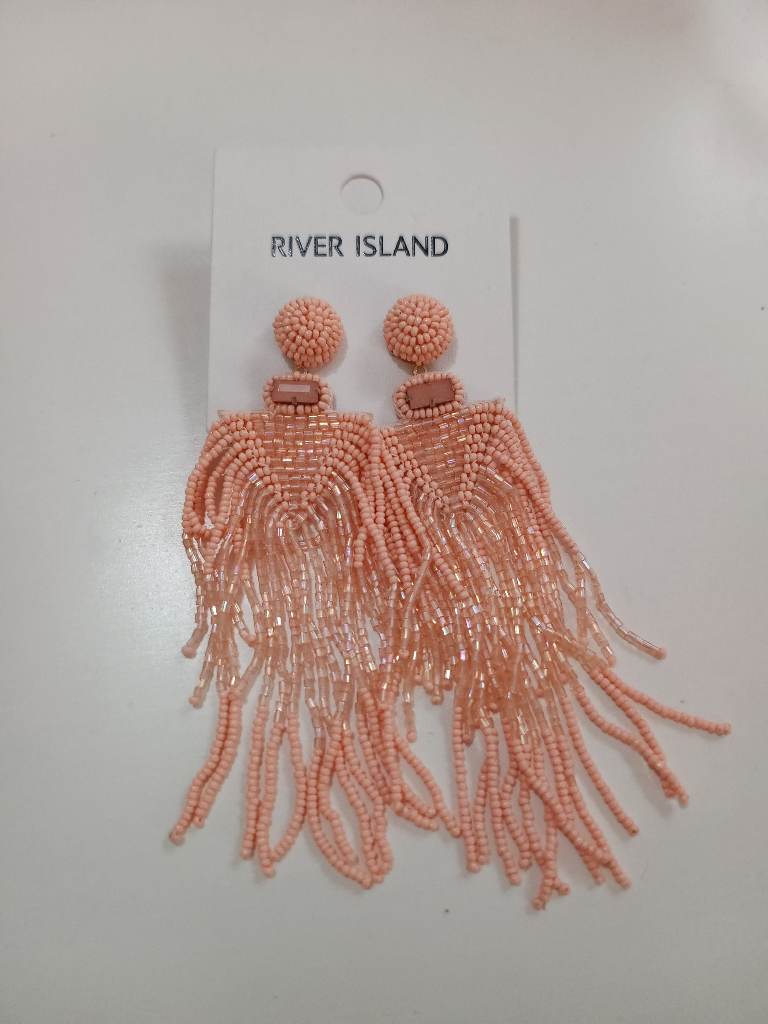 River Island pink beaded tassel earrings