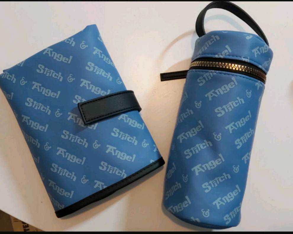 George Disney Stitch Faux Leather Changing Mat & Bottle Holder Set