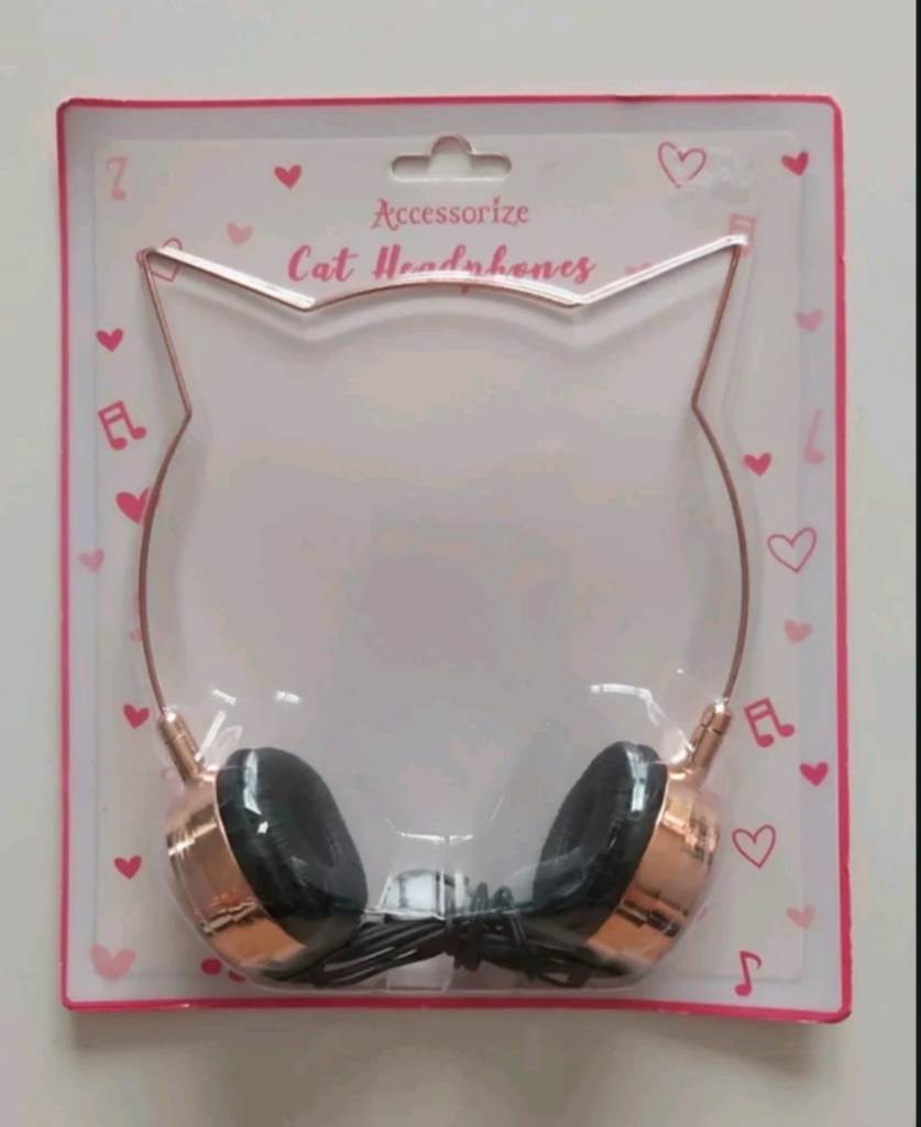 Accessorize Rose Gold Cat Ear Headphones Wired Girl's Teens Headband Gift NEW