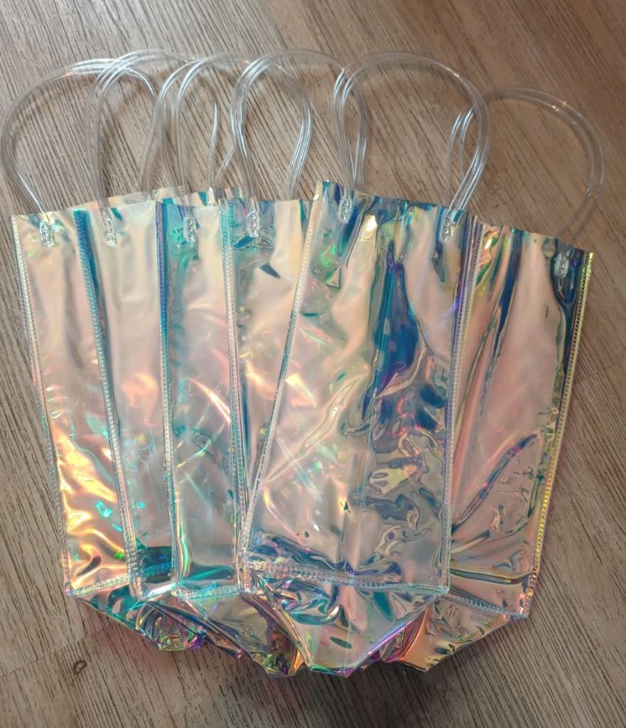 6 pcs x transparent plastic wine bottle gift bags