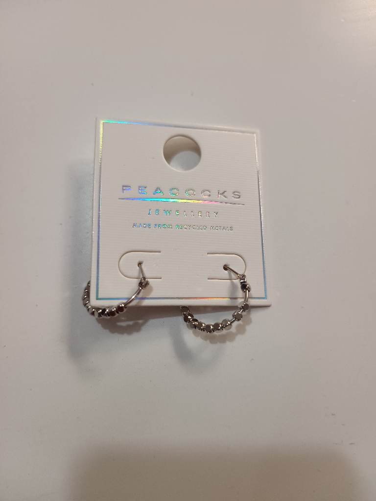 Peacocks silver tone beaded hoop earrings