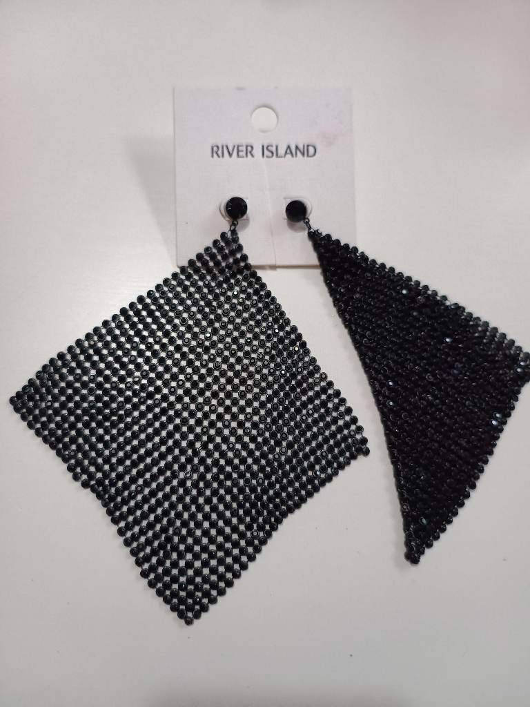 River Island black mesh drop earrings